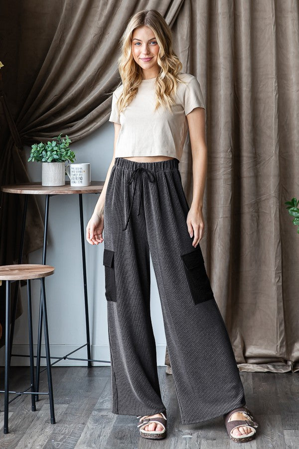 Solid Urban Ribbed Casual Pants