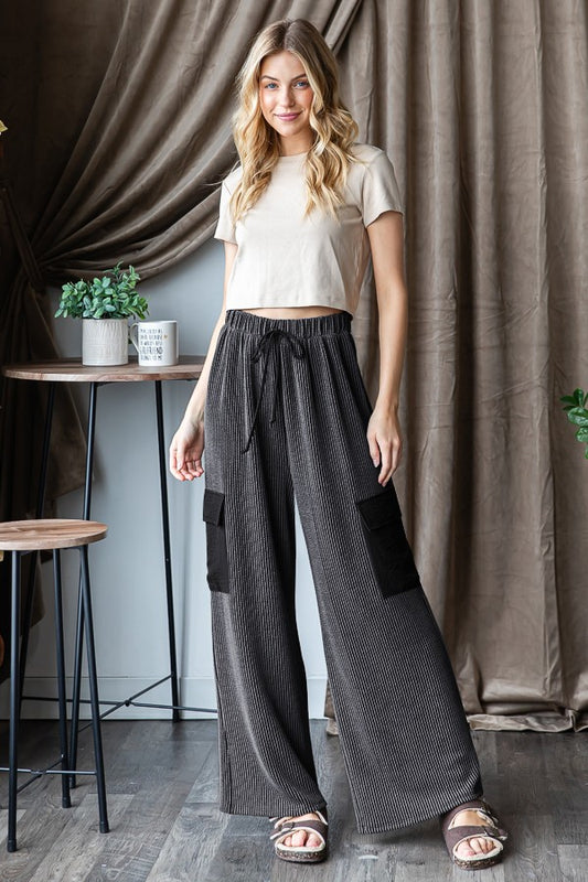 Solid Urban Ribbed Casual Pants