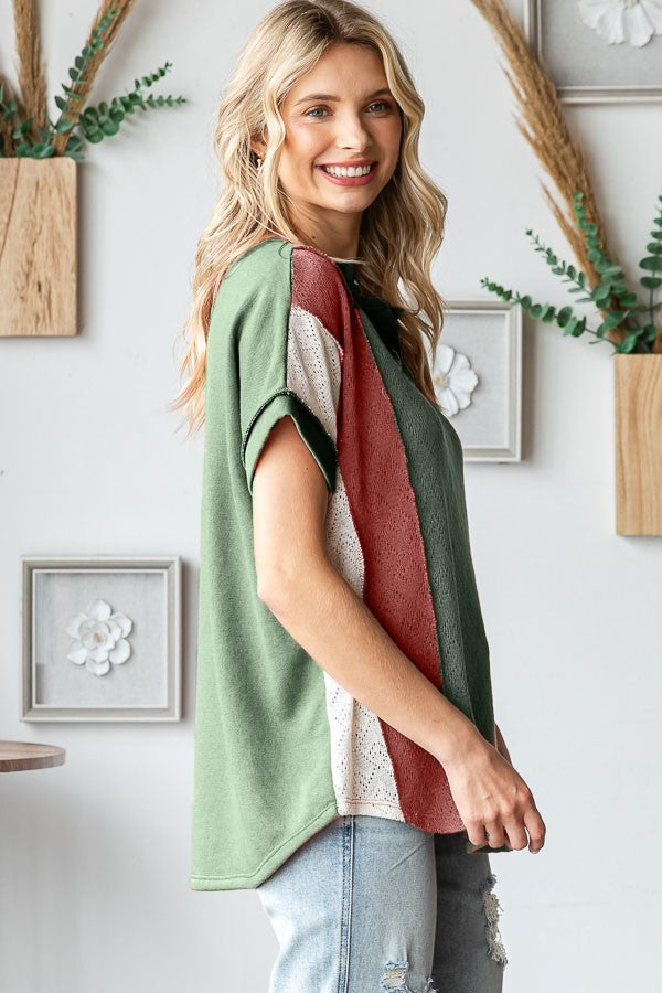 Olivia Textured Color Block Top