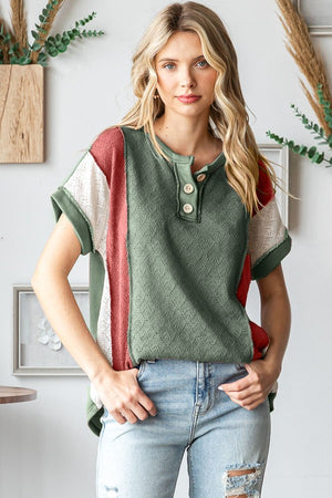 Olivia Textured Color Block Top