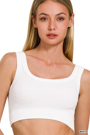 ZENANA SEAMLESS RIBBED SCOOP NECK CROPPED TANK TOP