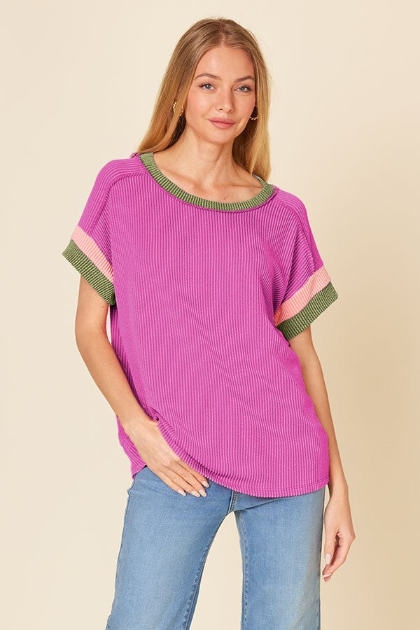 Lucy Ribbed Color Block Contrast Top