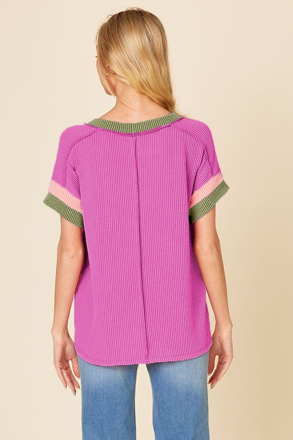 Lucy Ribbed Color Block Contrast Top