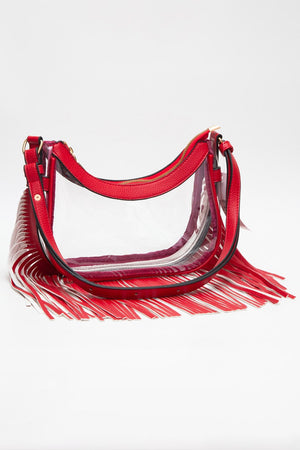 Faux Leather Fringe Clear Crossbody Bag