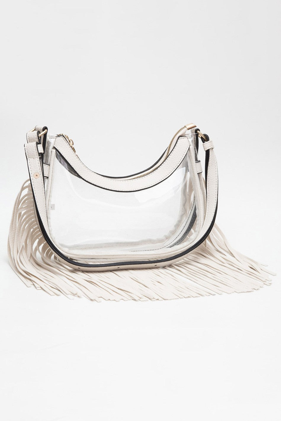 Faux Leather Fringe Clear Crossbody Bag