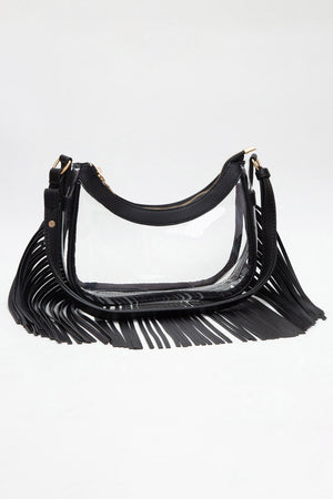 Faux Leather Fringe Clear Crossbody Bag