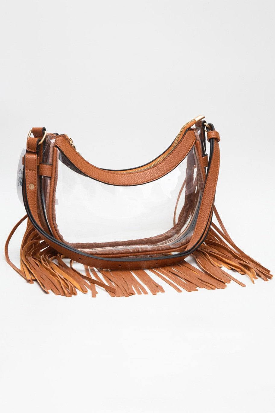 Faux Leather Fringe Clear Crossbody Bag