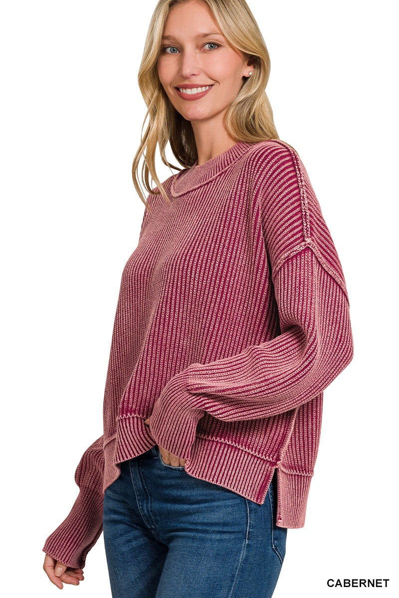 Zenana Washed Cropped Sweater