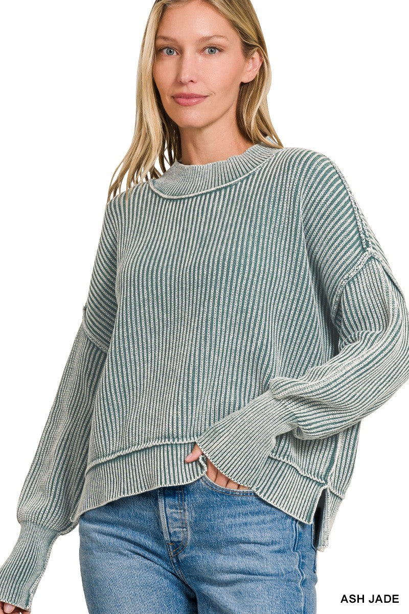 Zenana Washed Cropped Sweater