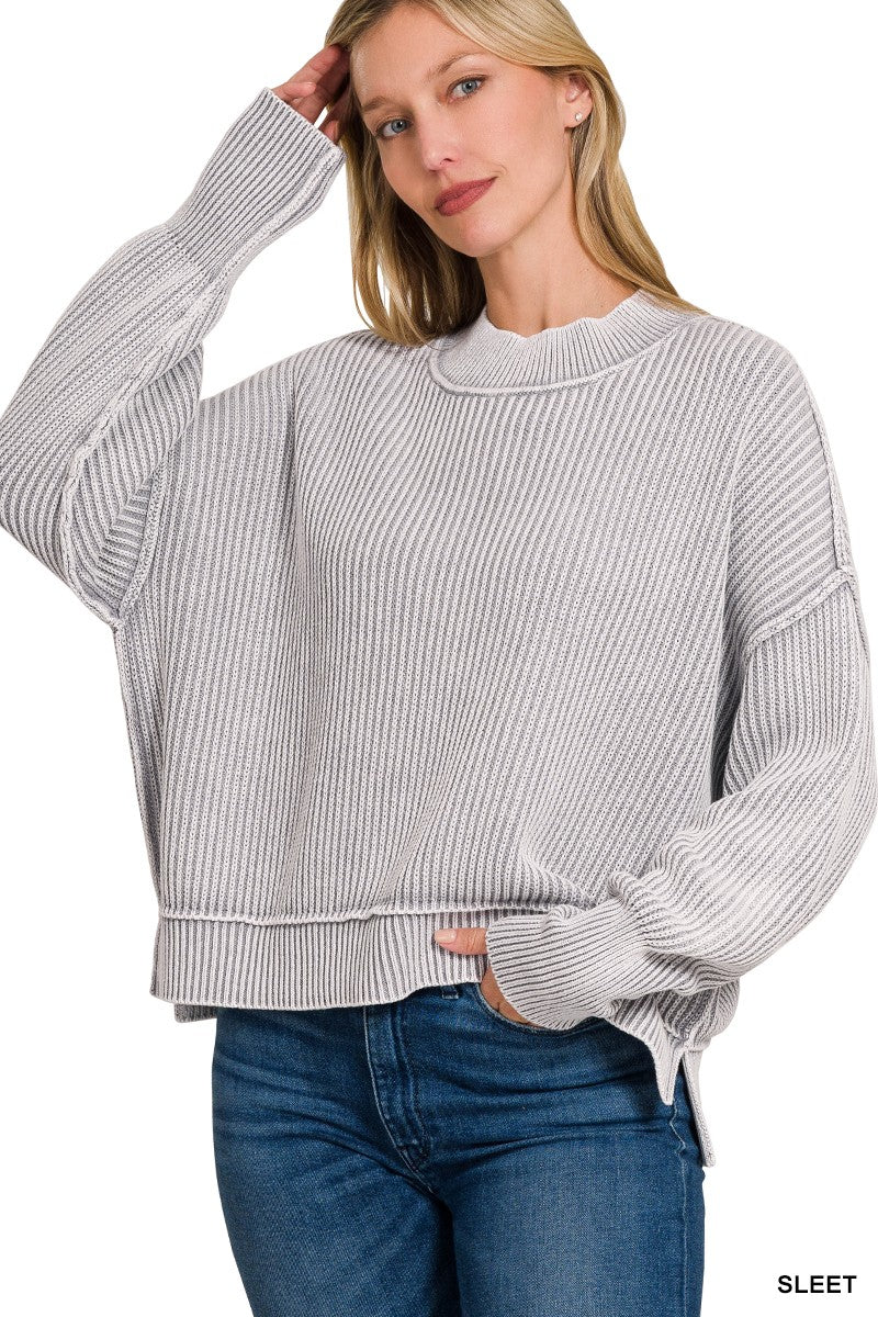 Zenana Washed Cropped Sweater