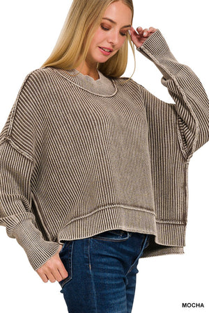 Zenana Washed Cropped Sweater