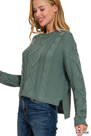 Zenana Cropped Cable Knit Sweater