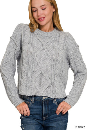 Zenana Cropped Cable Knit Sweater