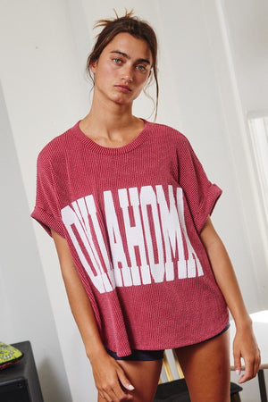 OKLAHOMA Oversized Ribbed Graphic Top