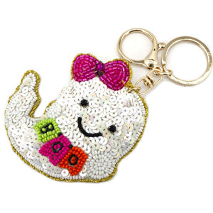 Sequin Embroidered Bead Puff Keychains