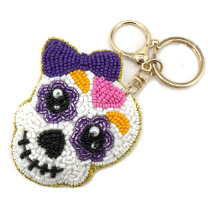 Sequin Embroidered Bead Puff Keychains