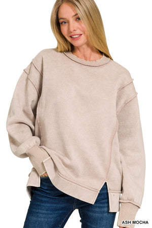 Zenana Acid Wash Exposed Seam Sweatshirt