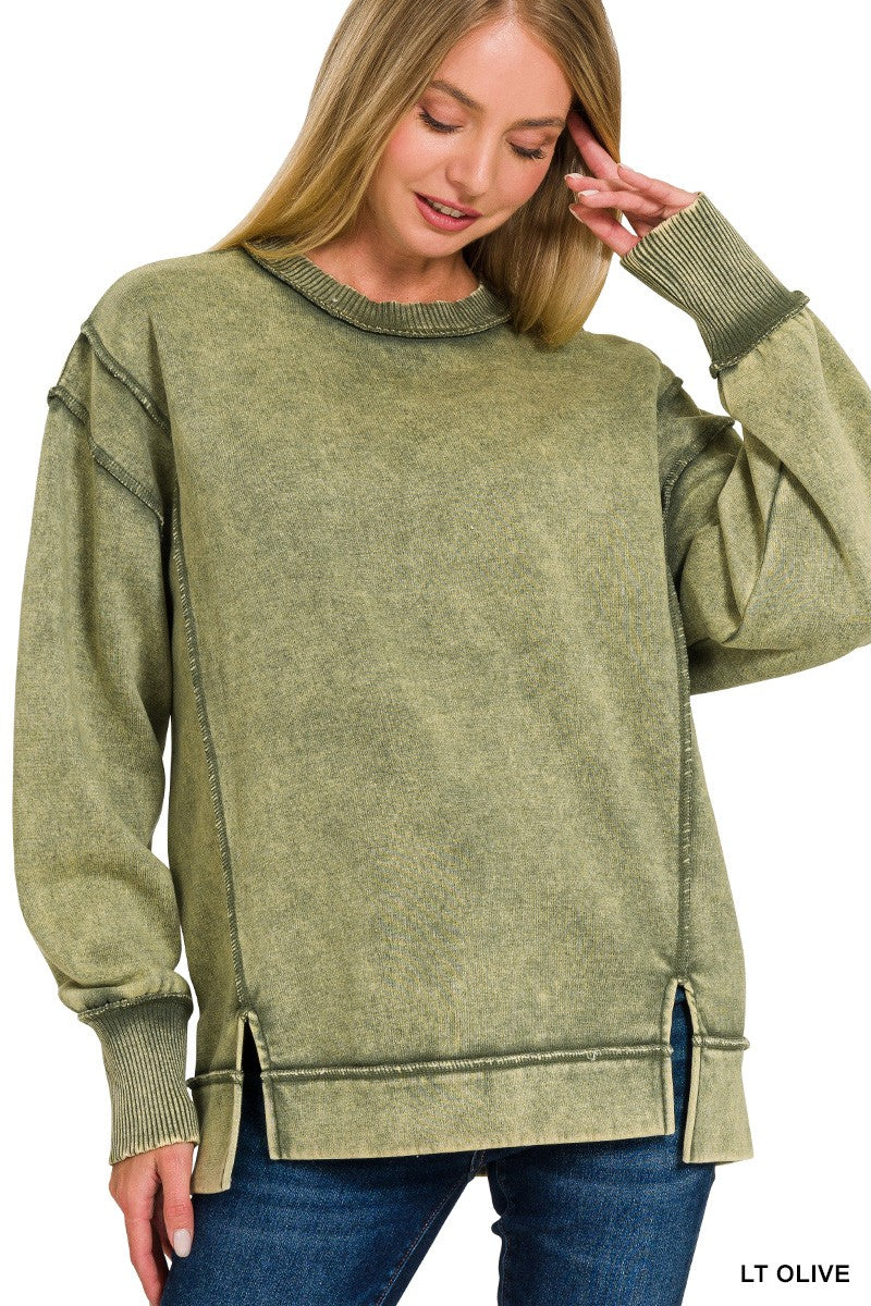 Zenana Acid Wash Exposed Seam Sweatshirt