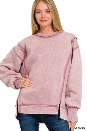 Zenana Acid Wash Exposed Seam Sweatshirt