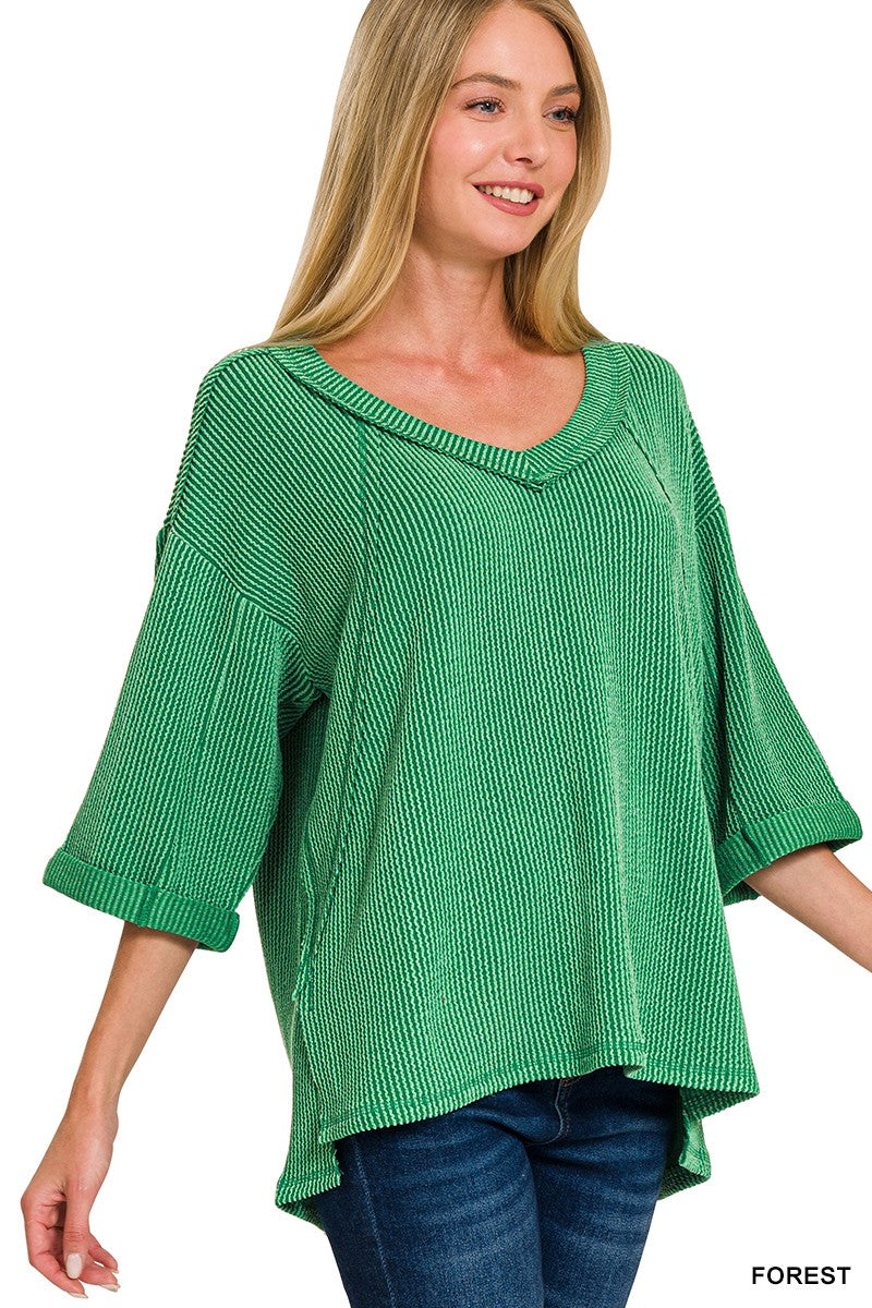 Ribbed 3/4 Sleeve High Low Top