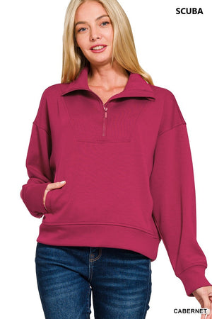 Zenana Scuba Crop Half Zip Pullover