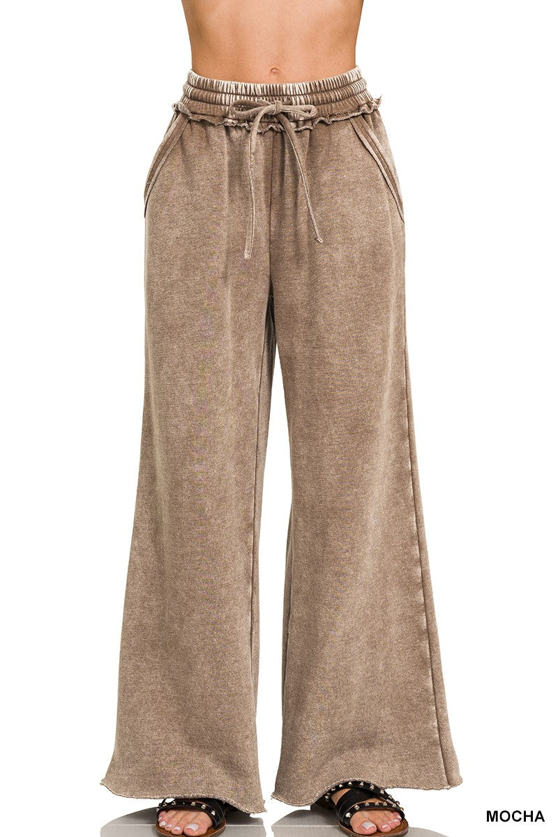 Zenana Full Length Acid Wash Palazzo Sweatpants
