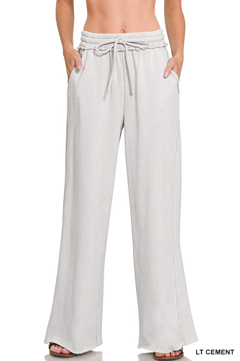 Zenana Full Length Acid Wash Palazzo Sweatpants