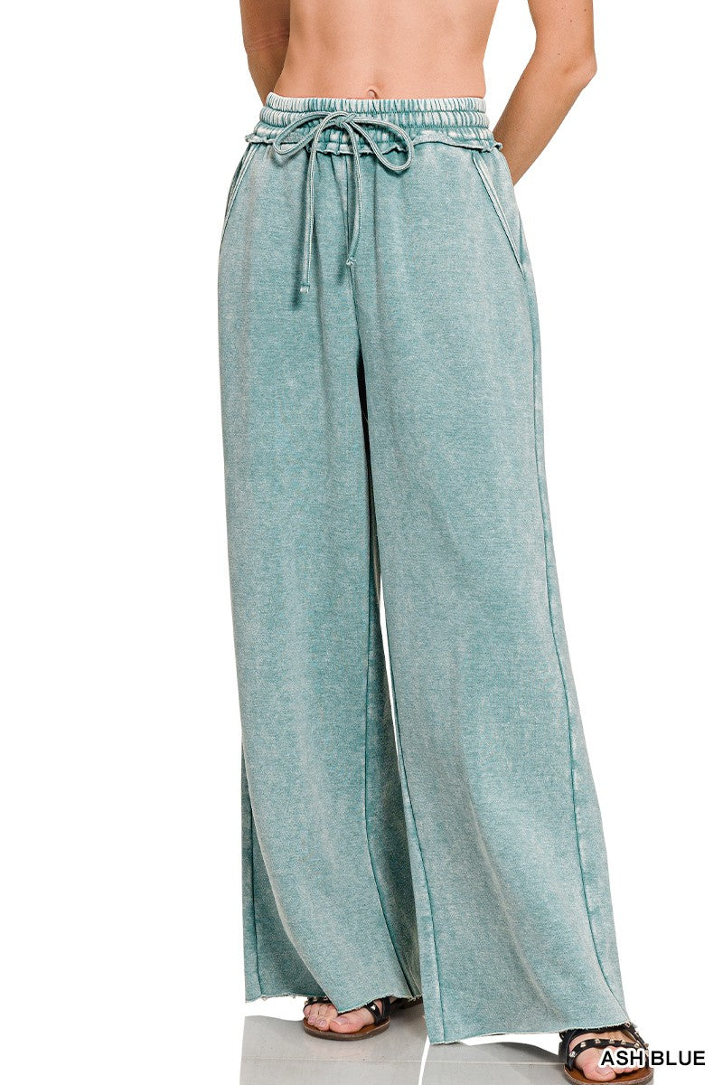 Zenana Full Length Acid Wash Palazzo Sweatpants