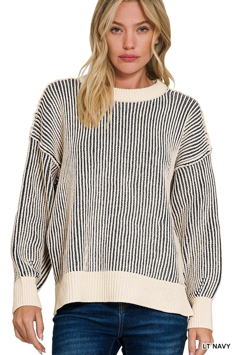 Zenana Two Tone Crewneck Sweater