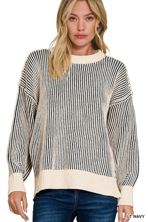 Zenana Two Tone Crewneck Sweater