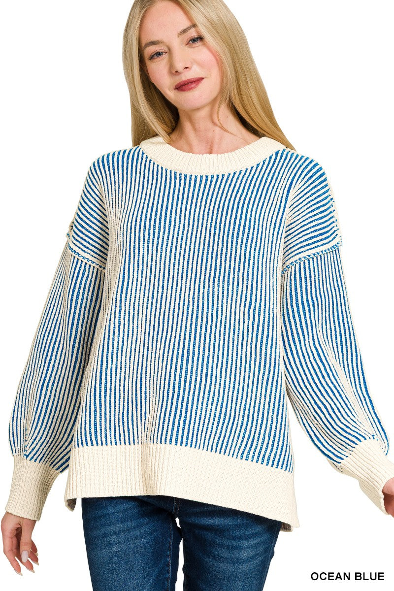 Zenana Two Tone Crewneck Sweater