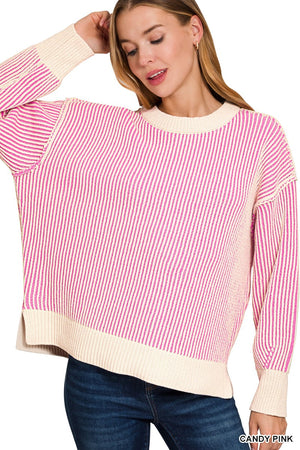 Zenana Two Tone Crewneck Sweater