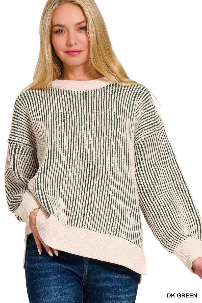 Zenana Two Tone Crewneck Sweater