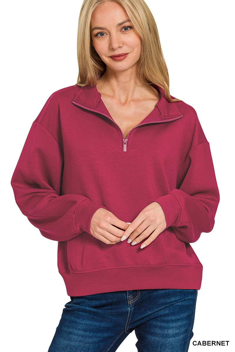 Zenana Scuba Half Zip Pullover Sweatshirt
