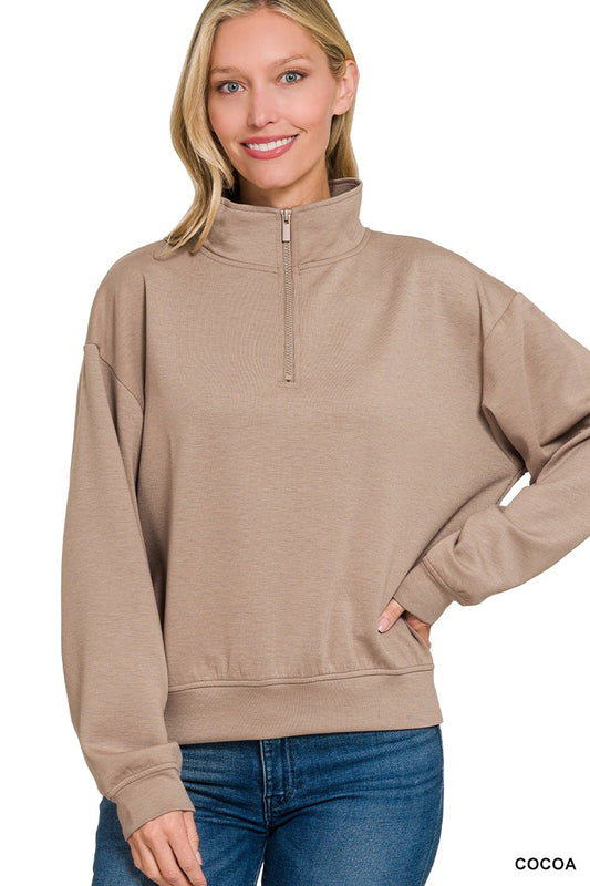 Zenana Scuba Half Zip Pullover Sweatshirt