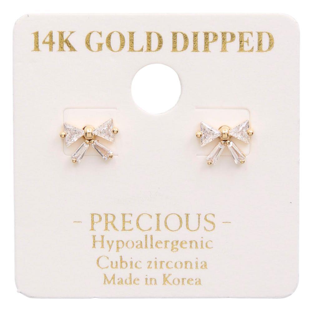 14K GOLD DIPPED BOW CZ STUD EARRING