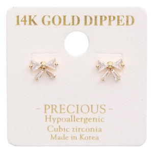 14K GOLD DIPPED BOW CZ STUD EARRING