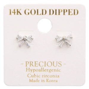 14K GOLD DIPPED BOW CZ STUD EARRING