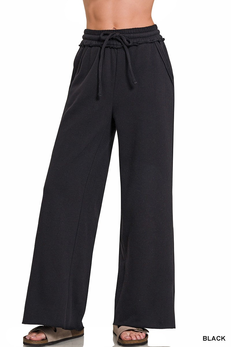 Zenana Fleece Exposed Seam Wide Leg Sweatpants