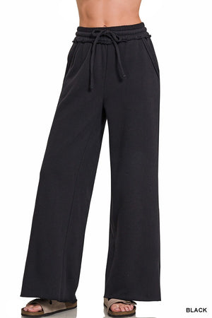 Zenana Fleece Exposed Seam Wide Leg Sweatpants