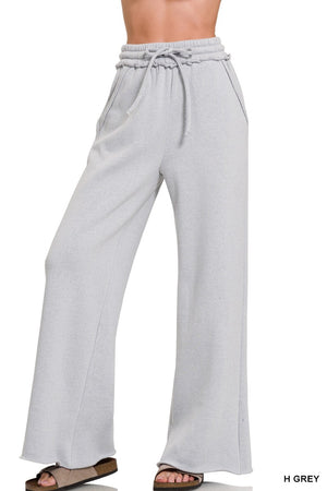 Zenana Fleece Exposed Seam Wide Leg Sweatpants