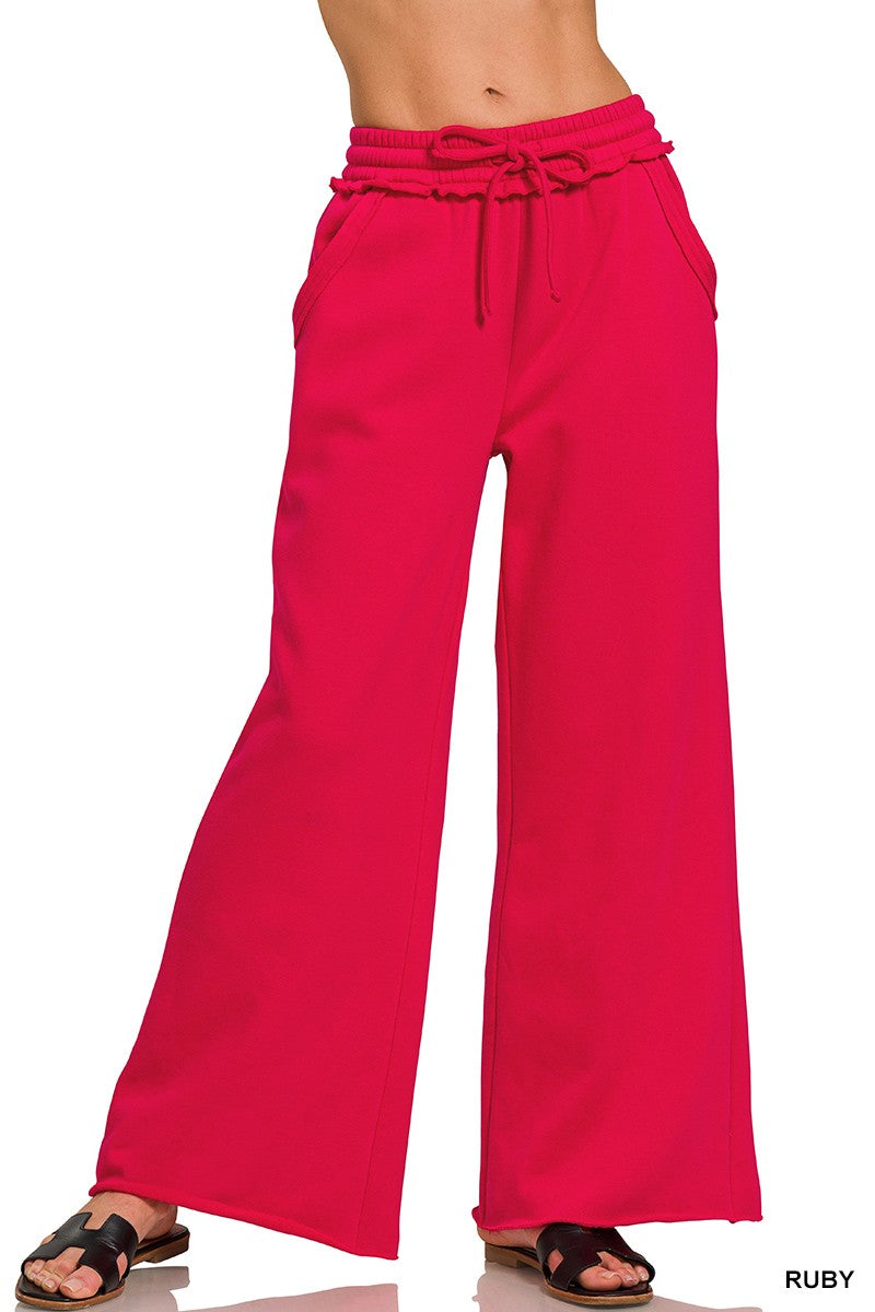 Zenana Fleece Exposed Seam Wide Leg Sweatpants