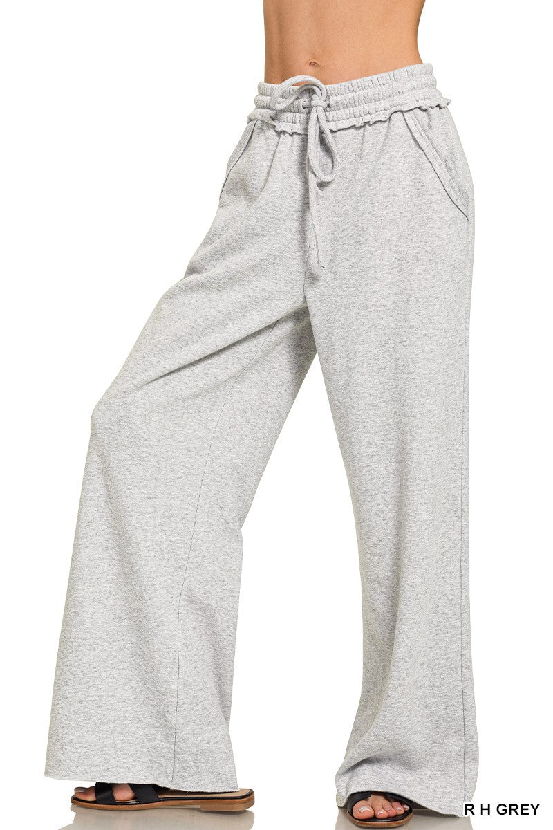 Zenana Fleece Exposed Seam Wide Leg Sweatpants