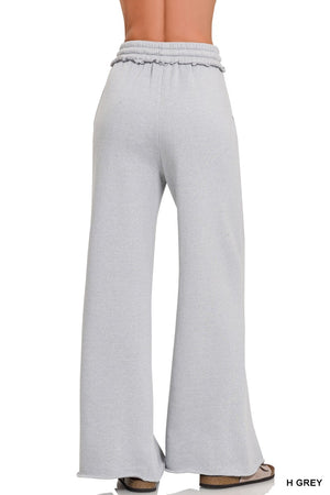 Zenana Fleece Exposed Seam Wide Leg Sweatpants