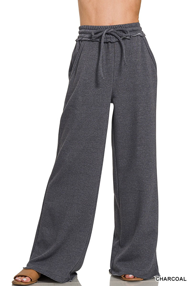 Zenana Fleece Exposed Seam Wide Leg Sweatpants