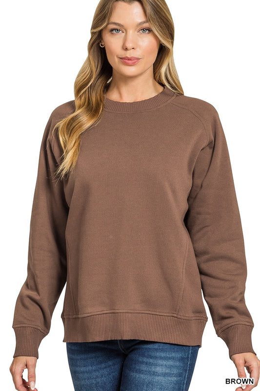 Zenana Ribbed Side Raglan Sweatshirt Top