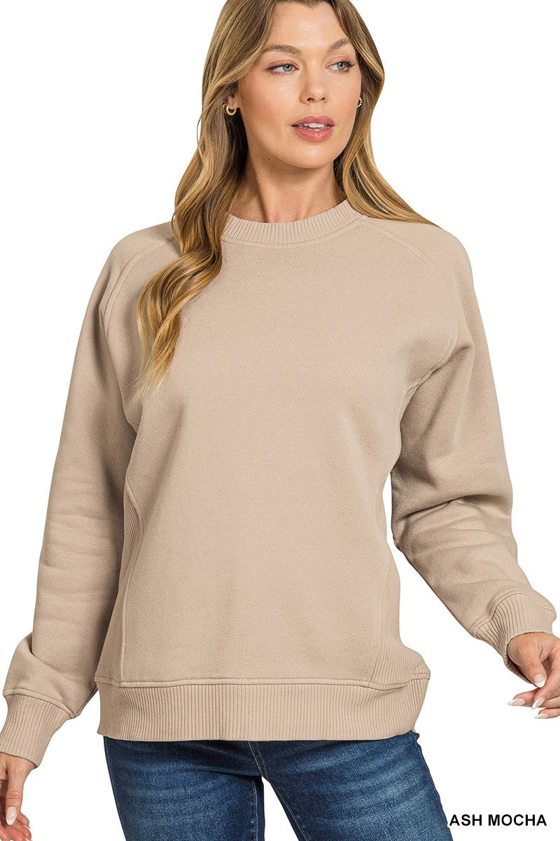 Zenana Ribbed Side Raglan Sweatshirt Top