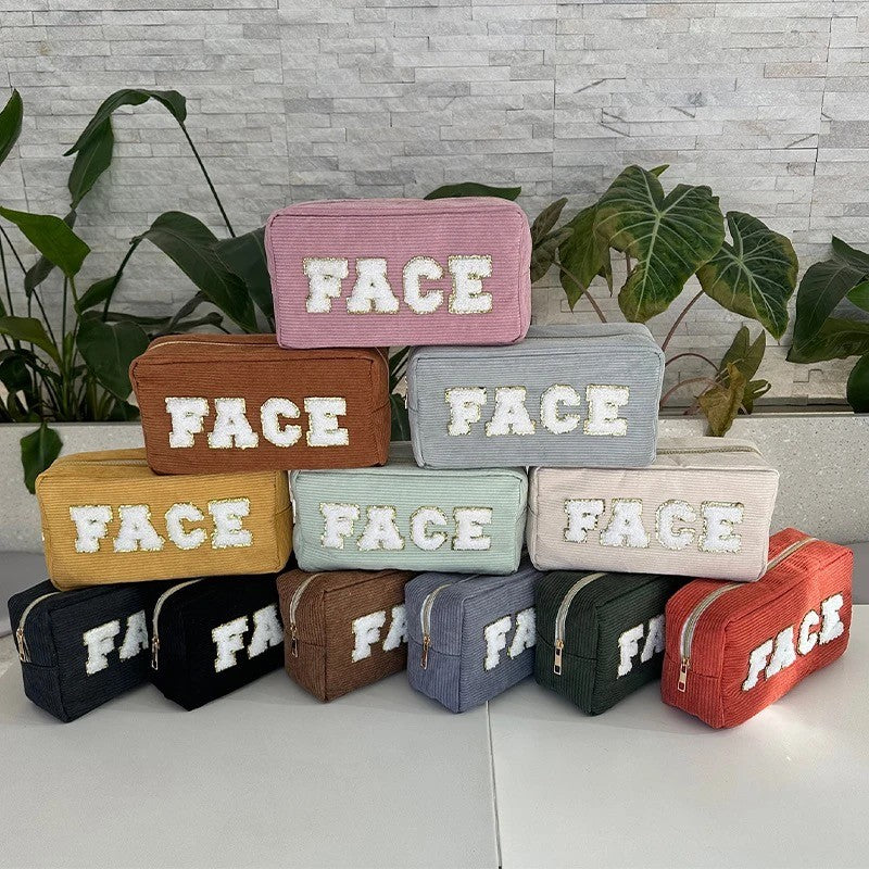 Face Chenille Lettering Corduroy Cosmetic Bag