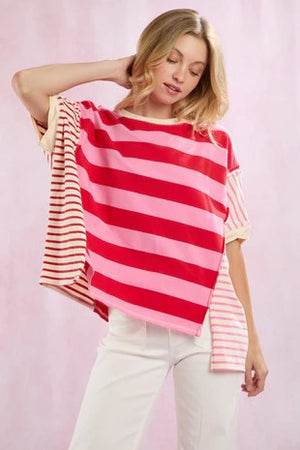 Jersey Stripe Mixed Print Oversized Top