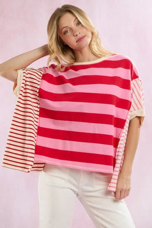 Jersey Stripe Mixed Print Oversized Top